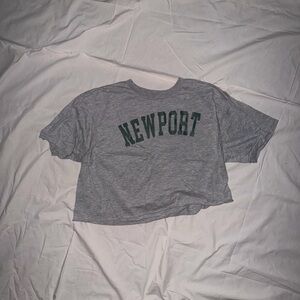 Newport Gray Cropped Tee with Green Lettering